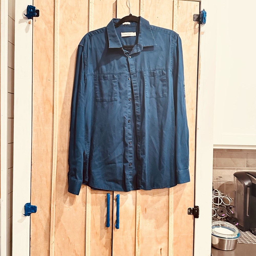 Calvin Klein Men’s Blue Button Down Shirt 100% Cotton Size L
